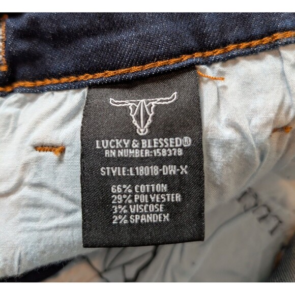 NWT Lucky & Blessed Blue Jeans Size 16 Flare Fit Distressed Stretch Slimming - Picture 8 of 12